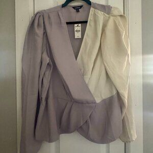 Express Colorblock Puff Sleeve Wrap Top – Size XL